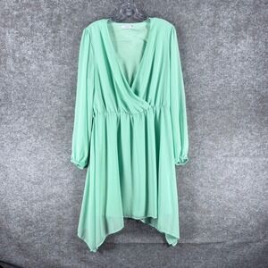 Reserved Women's XL Mint Green Wrap Front Asymmetrical Long Sleeve Dress